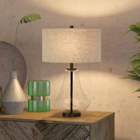 Lagos table lamp in Antique Bronze and Seeded Glass with Flax Shade - Hudson & Canal TL0008
