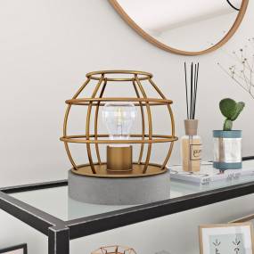 Kennet table lamp with antique brass cage and concrete pedestal - Hudson & Canal TL0030