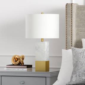 Lena table lamp in Carrara style marble and brass - Hudson & Canal TL0048