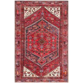 Pasargad Home Vintage Azerbaijan Red Lamb's Wool Area Rug-  4' 2" X  6' 7" - Pasargad Home 52108