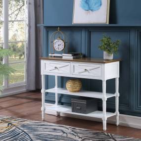 Country Oxford 2 Drawer Console Table in Driftwood Top/White Frame - Convenience Concepts 503199WDFTW