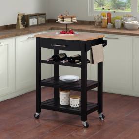 Ellaine 4 Tier Butcher Block Kitchen Cart with Drawer and Wine Rack in Black - Convenience Concepts 802233BL