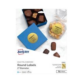 Avery Promotional Label - Permanent Adhesive - Round - Inkjet - Gold - Paper - 12 / Sheet - 8 Total Sheets - 96 Total Label(s) - 5 - AVE22831