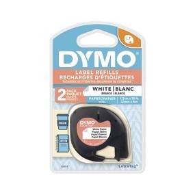 Dymo LetraTag Electronic Labelmaker Tape - 1/2" Width - Direct Thermal - White - Paper - 2 / Pack - DYM10697