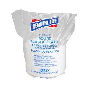 Genuine Joe Reusable Plastic White Plates - 6" Diameter Plate - Plastic - White - GJO10327