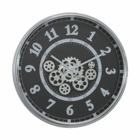 Black and Chrome 22D Clock with Open Moving Gears  - Yosemite Home Décor 5130014