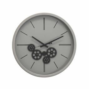 Modern Minimalist 18D Light Grey Clock with Open Moving Gears - Yosemite Home Décor 5130017