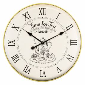  Time For Tea Metal Wall Clock in Yellow - Yosemite Home Décor 5140002