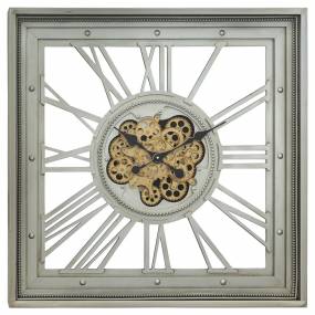 Silver & Gold 32x32 Square Clock with Open Moving Gears  - Yosemite Home Décor 5140029