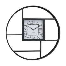 Circular 27D Shelf Wall Clock in Distressed Black - Yosemite Home Décor 5140050