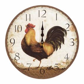  Circular Wooden Skip Movement Wall Clock with Rooster Print - Yosemite Home Décor CLKA6726