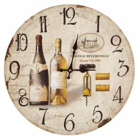  Circular Wooden Wall Clock with Two Bottles Of Wine Print - Yosemite Home Décor CLKA7186