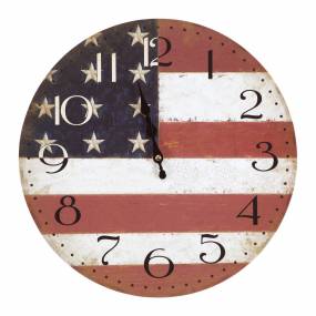  Circular Wooden Wall Clock with American Flag Print - Yosemite Home Décor CLKA7189