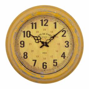  Circular Iron Wall Clock with Distressed Yellow Iron Frame - Yosemite Home Décor CLKA7227ME