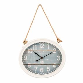  Clock on A Rope Beach Wood Wall Clock in White and Blue - Yosemite Home Décor CLKE14425017