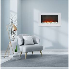 Callisto 30 In. Wall-Mount Electric Fireplace in White with Crystal Rock Display - Cambridge CAM30WMEF-1WHT
