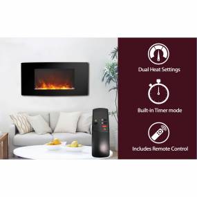 Callisto 35 In. Wall-Mount Electric Fireplace with Curved Panel and Crystal Rocks - Cambridge CAM35WMEF-1BLK