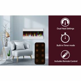 42 In. Recessed Wall Mounted Electric Fireplace with Crystal and LED Color Changing Display, White - Cambridge CAM42RECWMEF-1WHT