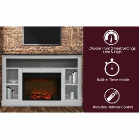 47 In. Electric Fireplace with 1500W Charred Log Insert and A/V Storage Mantel in White - Cambridge CAM5021-1WHT