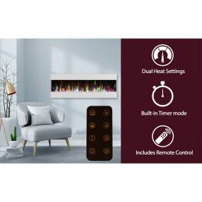 60 In. Recessed Wall Mounted Electric Fireplace with Crystal and LED Color Changing Display, White - Cambridge CAM60RECWMEF-1WHT