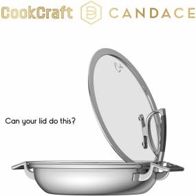 8" Tri-Ply Stainless Steel Saute Pan featuring Silicone Handles and Glass Lid with Convenient Rim Latch - CookCraft by Candace CCB-4005-8