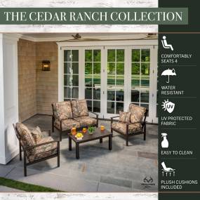 Cedar Ranch 4 pc Set: 2 Camo Chairs, Loveseat, and Coffee Table - Hanover CDRNCH4PC-CMO