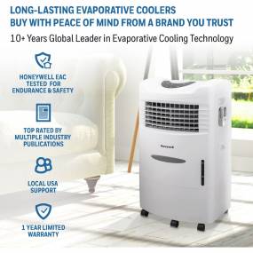 470 CFM Indoor Evaporative Air Cooler (Swamp Cooler) with Remote Control in White - Honeywell CL201AEW
