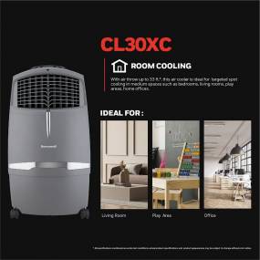 525 CFM Indoor Evaporative Air Cooler (Swamp Cooler) with Remote Control in Gray - Honeywell CL30XC