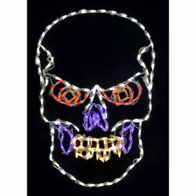 Halloween Indoor/Outdoor Scary Skull LED Light (24 in. x 36 in.) - Haunted Hill Farm FFHELED036-SKL0-WHT