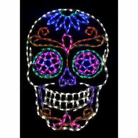 Halloween Indoor/Outdoor Sugar Skull LED Light (27 in. x 42 in.) - Haunted Hill Farm FFHELED042-SKL0-MLT