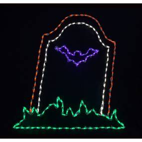 Halloween Indoor/Outdoor Bat Tombstone LED Light (47 in. x 46 in.) - Haunted Hill Farm FFHELED046-TMB0-MLT
