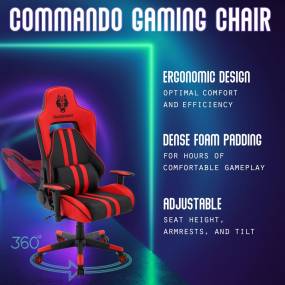 Commando Ergonomic Gaming Chair in Black and Red with Adjustable Gas Lift Seating and Lumbar Support - Hanover HGC0102