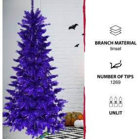 7-Ft. Spooky Purple Tinsel Tree, No Lights - Fraser Hill Farm HH070TINTREE-0PUR