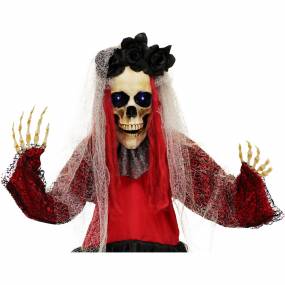 5-Ft. Animatronic Voodoo Lady, Indoor/Covered Outdoor Halloween Decoration, Red LED Eyes, Poseable, Battery-Operated, Martina - Haunted Hill Farm HHBRIDE-4FLS