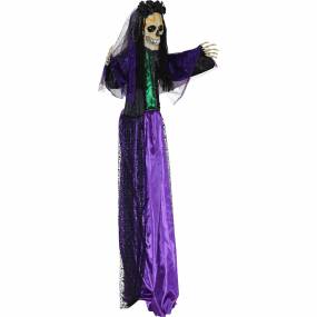 5-Ft. Animatronic Voodoo Lady, Indoor/Covered Outdoor Halloween Decoration, Red LED Eyes, Battery-Operated, Martina - Haunted Hill Farm HHBRIDE-5FLS