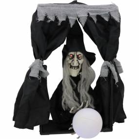 1.6-ft. Hanging Witch in Box, Indoor/Covered Outdoor Halloween Decoration, LED Red Eyes, Poseable, Battery-Operated, Orphelia - Haunted Hill Farm HHFTWTC-1HLSA