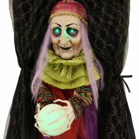 6 ft. Witch, LED Green Eyes Multi Ball, Indoor/Covered Outdoor Halloween Decor, Poseable, Battery-Operated, Tarot - Haunted Hill Farm HHFTWTC-2HLS
