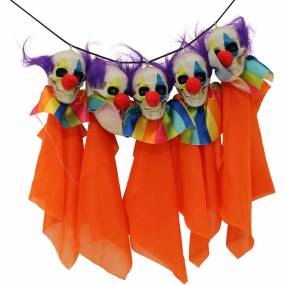 4.92-ft. Clown Garland, Indoor/Covered Outdoor Halloween Decoration - Haunted Hill Farm HHGARCLW-1