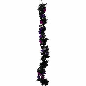 6-ft. Gothic Skull Garland with Pink and Purple Flowers, Halloween Decoration - Haunted Hill Farm HHGARSKL-1