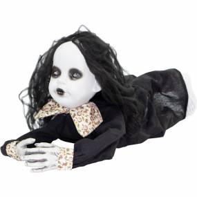 29-In. Creepy Dawn the Animated Crawling Zombie Girl, Indoor or Covered Outdoor Halloween Decoration, Battery Operated - Almo HHGIRL-3FLSA