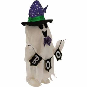 1.25-ft. Musical Walking Ghost with Banner, Indoor/Outdoor Halloween Decoration, Battery-Operated, Billy - Haunted Hill Farm HHMNGHST-1FSA