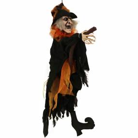 2.5-ft. Animatronic Hanging Witch, Indoor/Outdoor Halloween Decoration, Red LED Eyes, Poseable, Battery-Operated, Ophelia - Haunted Hill Farm HHMNWTC-2HLSA
