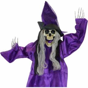 3-ft. Hanging Skull Witch, Indoor/Outdoor Halloween Decoration, Poseable - Haunted Hill Farm HHMNWTC-3H