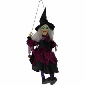 2.1-ft. Animatronic Swinging Witch, Indoor/Outdoor Halloween Decoration, Red LED Eyes, Poseable, Battery-Operated, Samara - Haunted Hill Farm HHMNWTC-5HLS