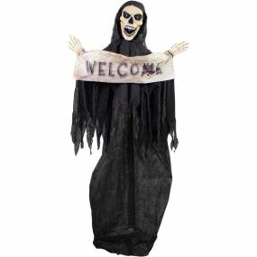 5.5-Ft. Azrail the Animated Welcome Reaper, Indoor or Covered Outdoor Halloween Decoration, Battery Operated - Almo HHRPR-21FLSA