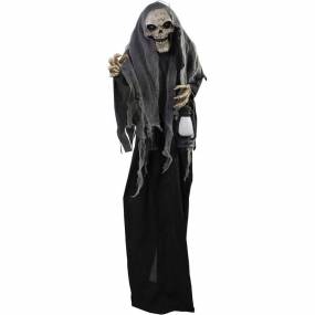 6-Ft. Lampa Solais the Animated Gruesome Reaper w/ Lantern, Indoor or Covered Outdoor Halloween Decoration, Battery Operated - Almo HHRPR-24FLSA