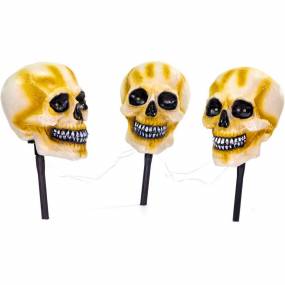 3-Piece Talking Skull Lawn Stakes with Flashing Eyes and Spooky Sounds, Outdoor Halloween Decoration, Battery Operated - Almo HHSKEL-1STL