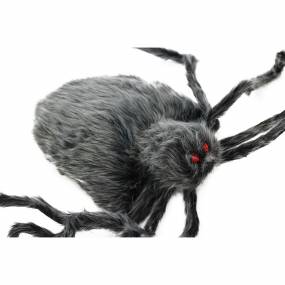 4.3-ft. Grey Spider, Indoor/Covered Outdoor Halloween Decoration, Poseable, Manon - Haunted Hill Farm HHSPD-11H
