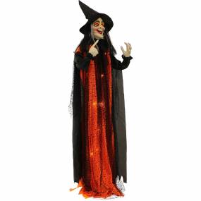 5.42-ft. Standing Witch, Indoor/Covered Outdoor Halloween Decoration, LED Red Eyes, Poseable, Battery-Operated, Scarlet - Haunted Hill Farm HHWITCH-21FLS