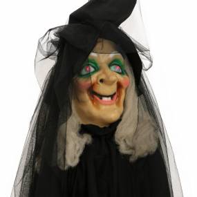 6.5 ft. Witch on Broom, Indoor/Covered Outdoor Halloween Decoration, LED Red Eyes, Battery-Operated, Misty - Haunted Hill Farm HHWITCH-24HLS